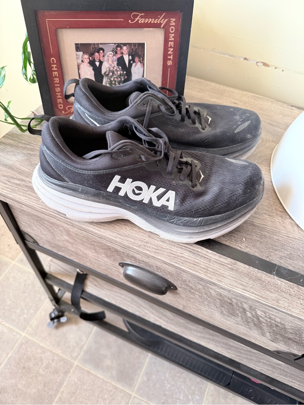 Hoka Men's Black and White Running Sneakers
